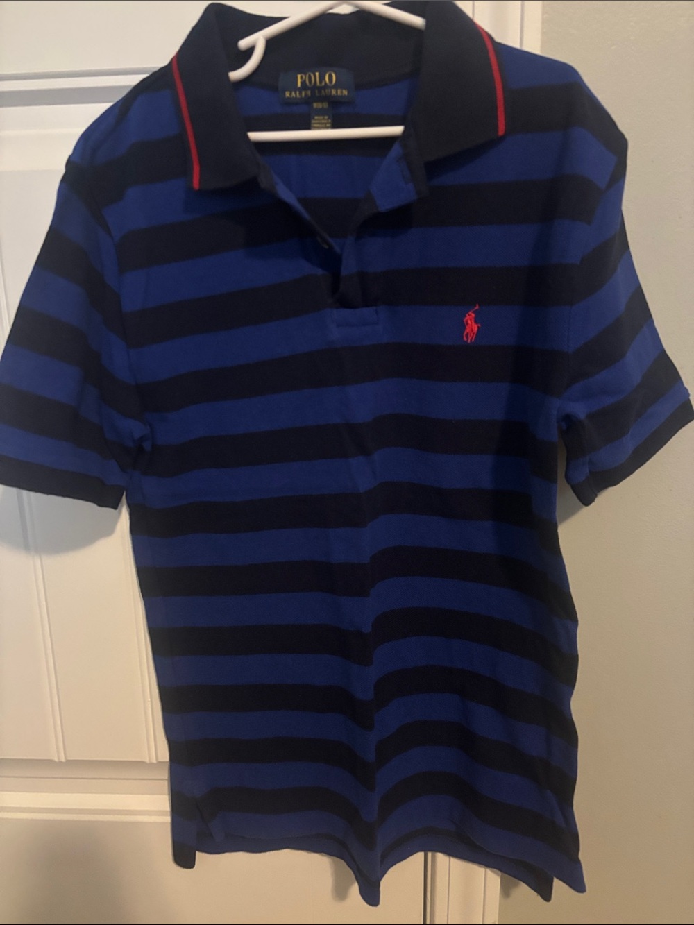 Polo by Ralph Lauren Blue & Black Striped Polo with Red Pony